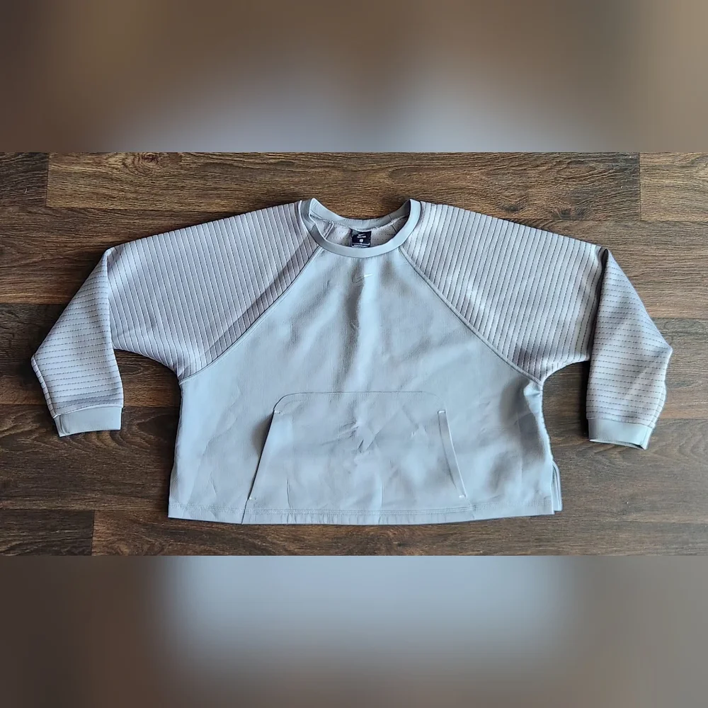 Nike Pro Women's Training Pullover Fleece Crew Sweatshirt Crop Gray Large